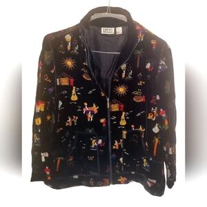 Chico's Design Women's Embroidered Multicolor Silk Blend Blazer Jacket Sz 1